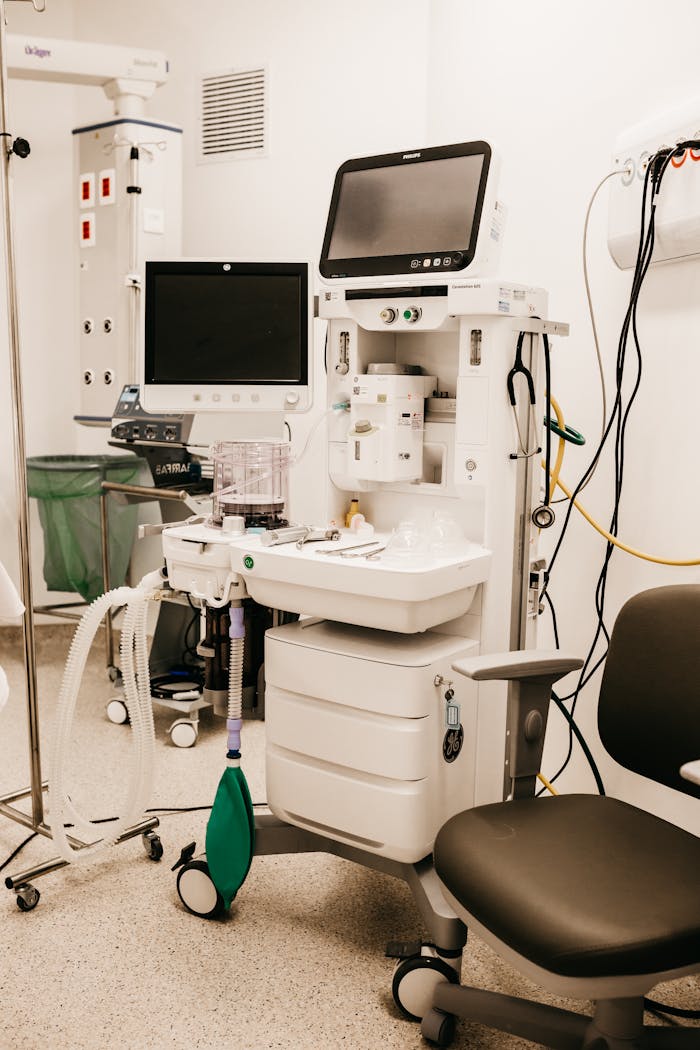 High-tech monitoring equipment in a hospital room, showcasing advanced healthcare technology.